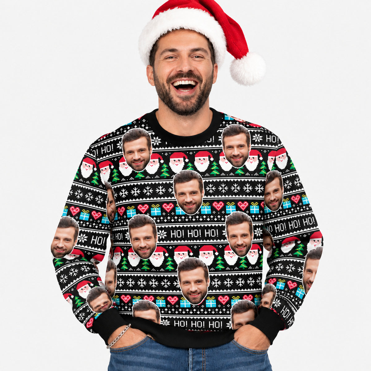 Your Face Christmas Ho Ho Ho Personalised Christmas Jumper