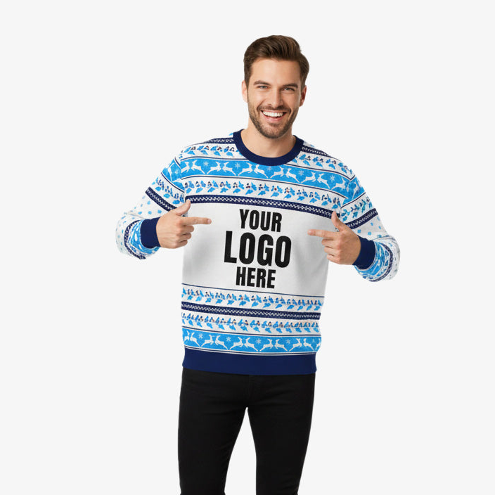Your Logo Here Blue Personalised Christmas Jumper