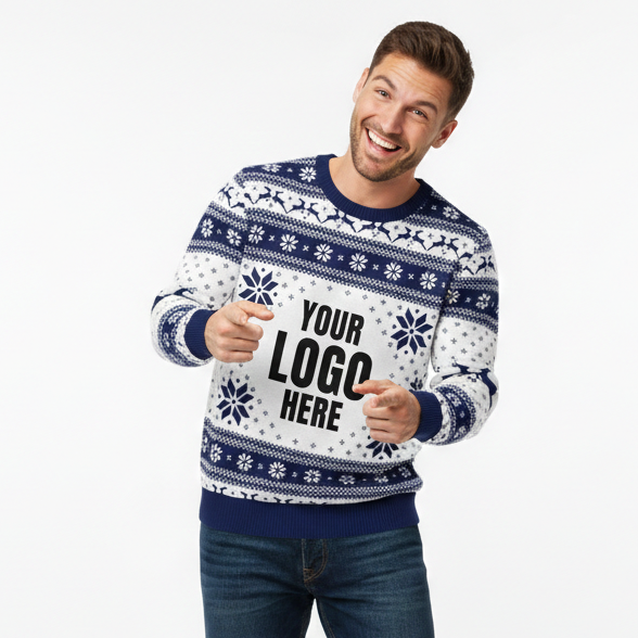 Your Logo Here Navy & White Personalised Christmas Jumper