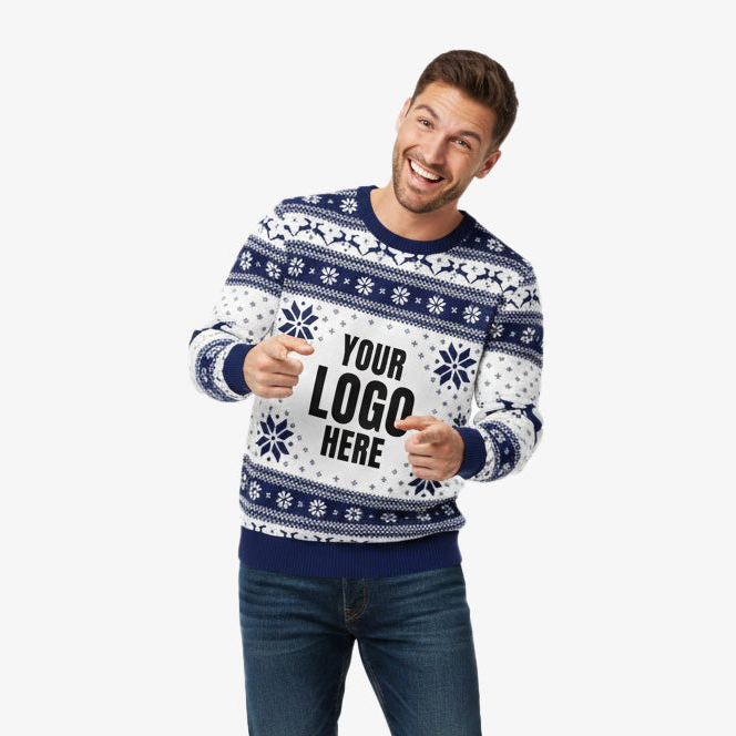 Your Logo Here Navy & White Personalised Christmas Jumper