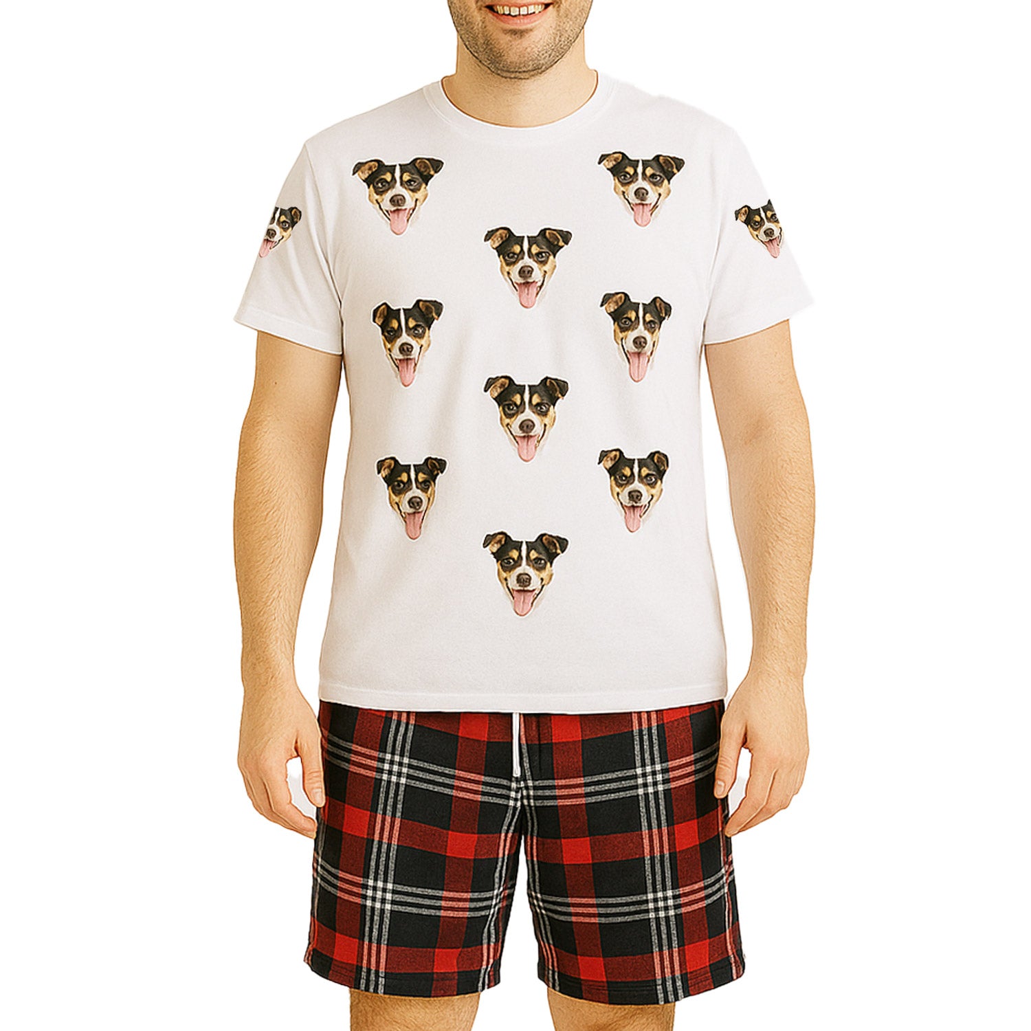 Men's Dog Pyjamas - Red Tartan Shorts