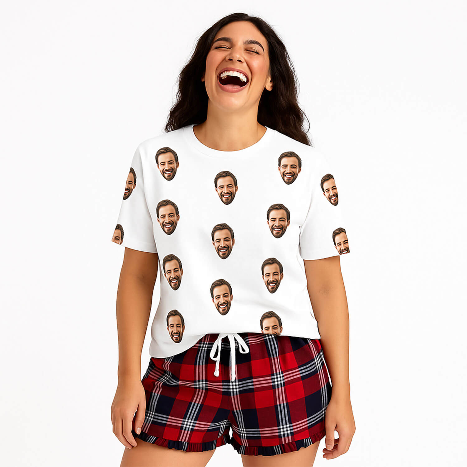 Women's Face personalised Pyjamas - Tartan Shorts