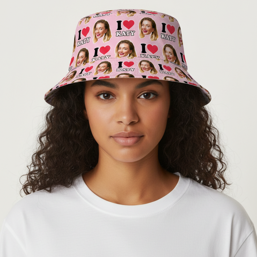 I Heart [Name] and Face Custom Bucket Hat