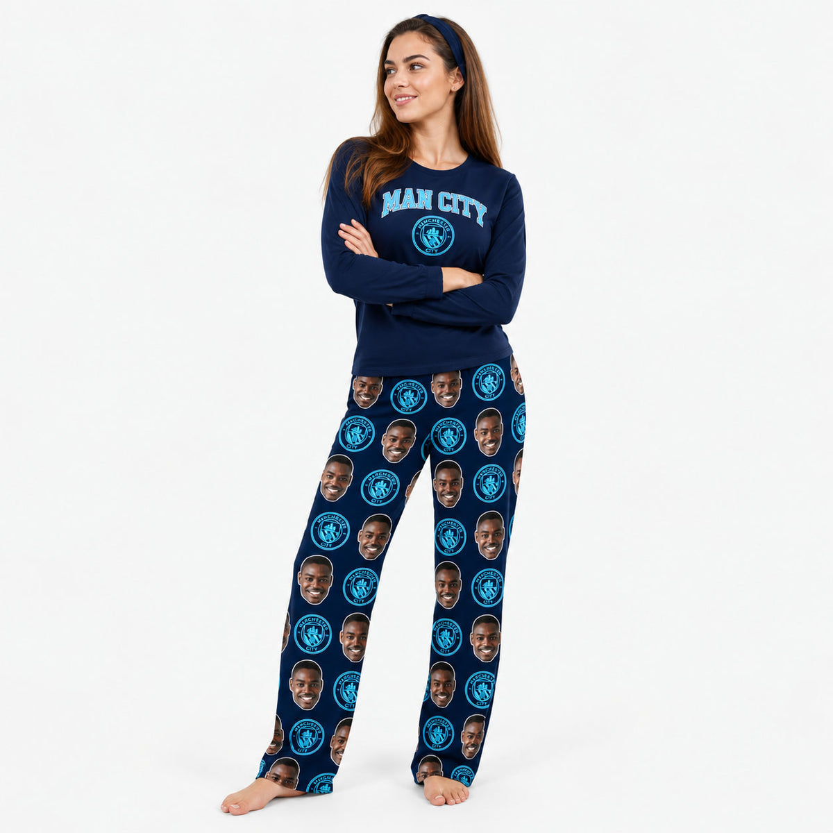 Navy Man City Women's Personalised PJ Bottoms
