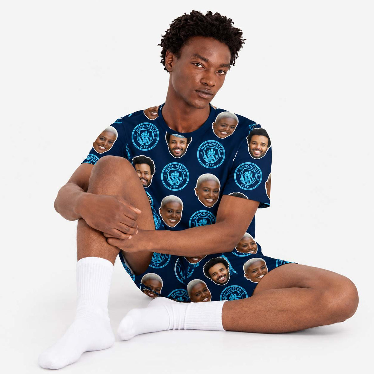 Personalised Men's Pyjamas - Man City Navy Men's PJ Shorts Set