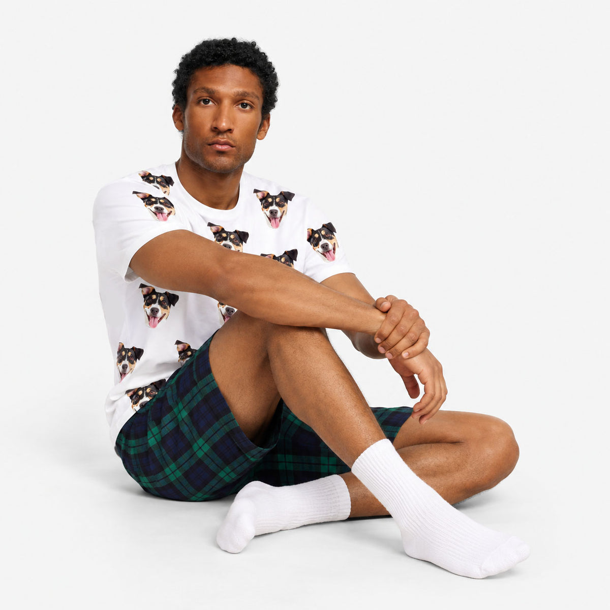 Men's Dog Pyjamas - Green Navy Tartan Shorts Set