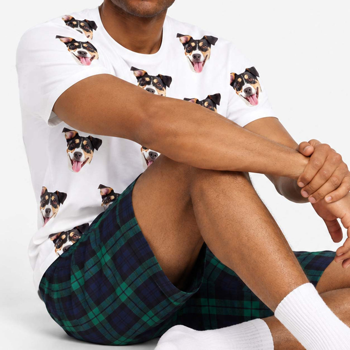 Men's Dog Pyjamas - Green Navy Tartan Shorts Set
