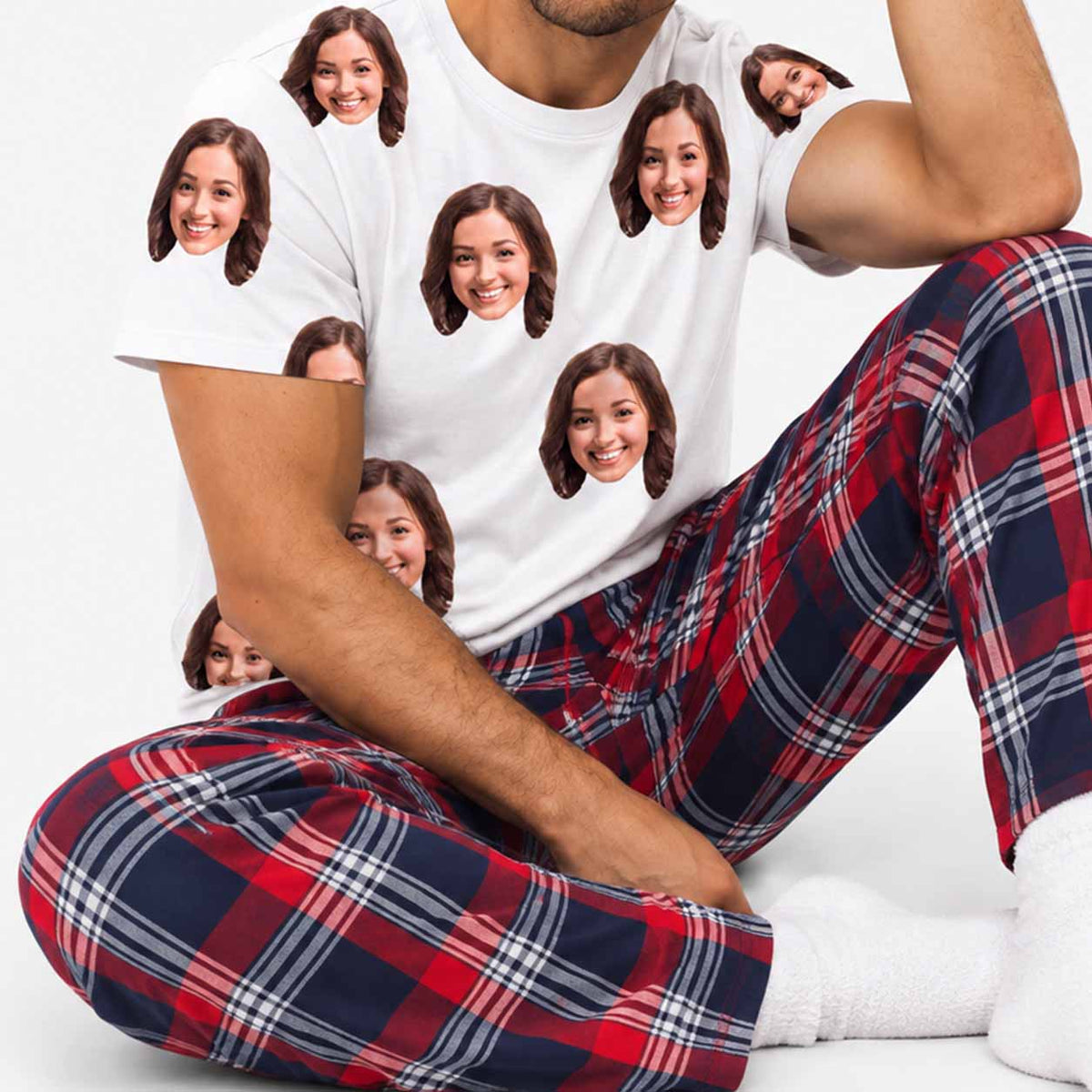 Men's Face Pyjamas - Red Tartan Trouser Set