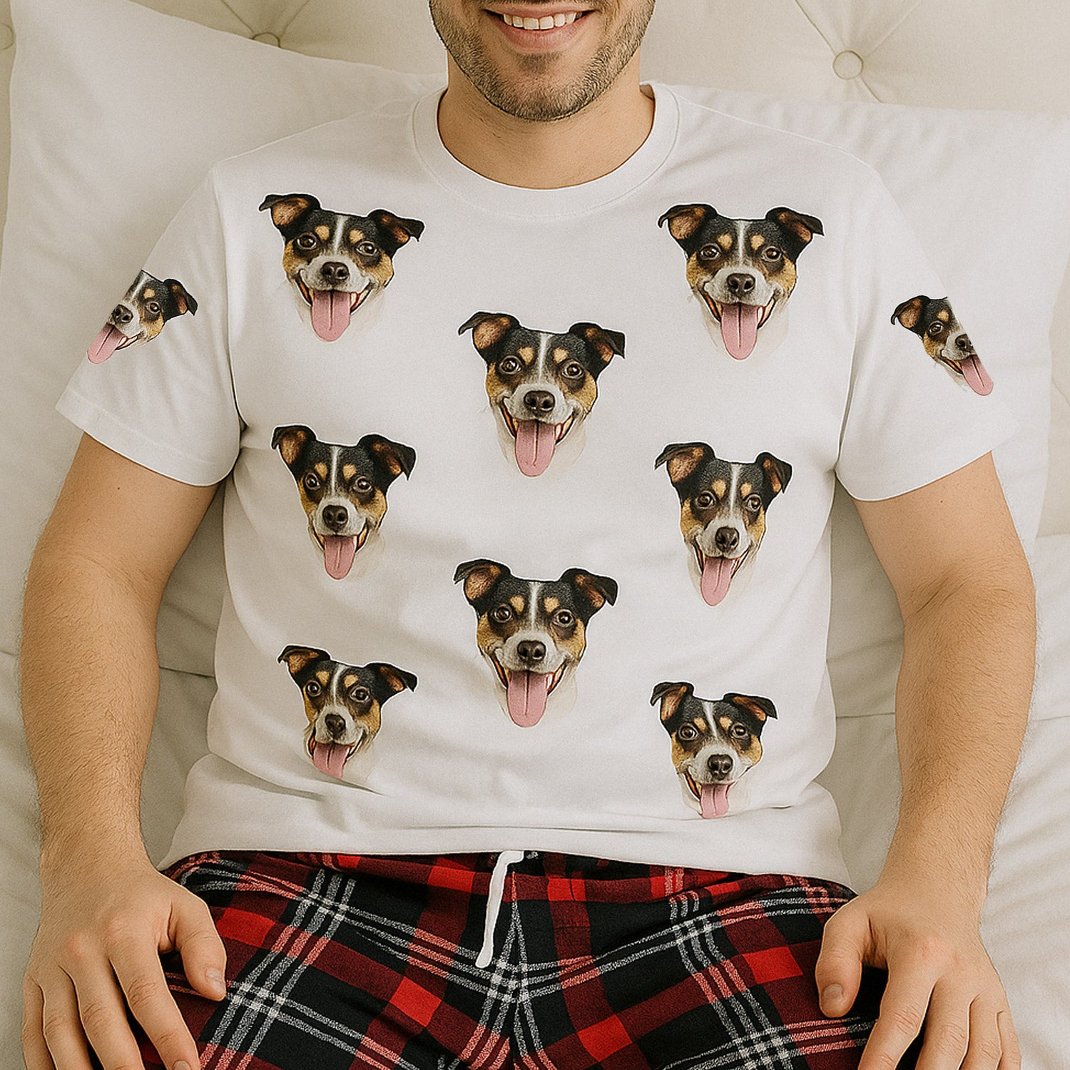 Men's Dog Pyjamas - Red Tartan Shorts