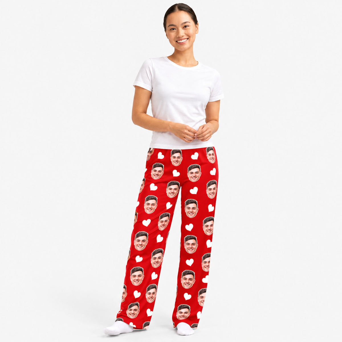 Women's White Hearts Personalised PJ Bottoms