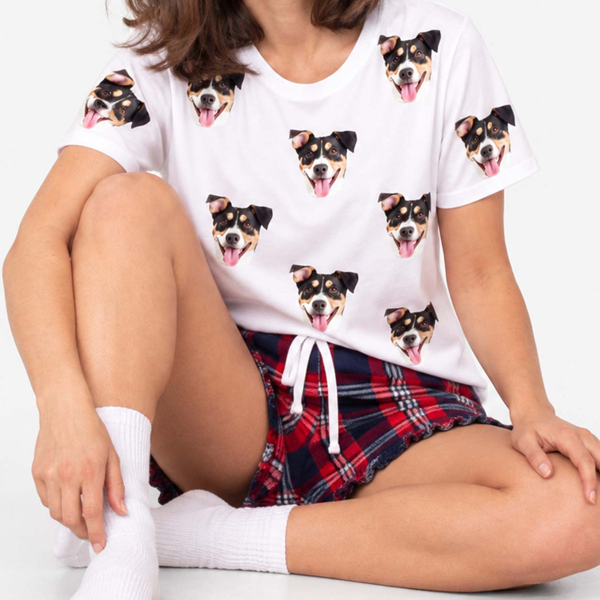 Women's Dog Pyjamas - Red Tartan Shorts