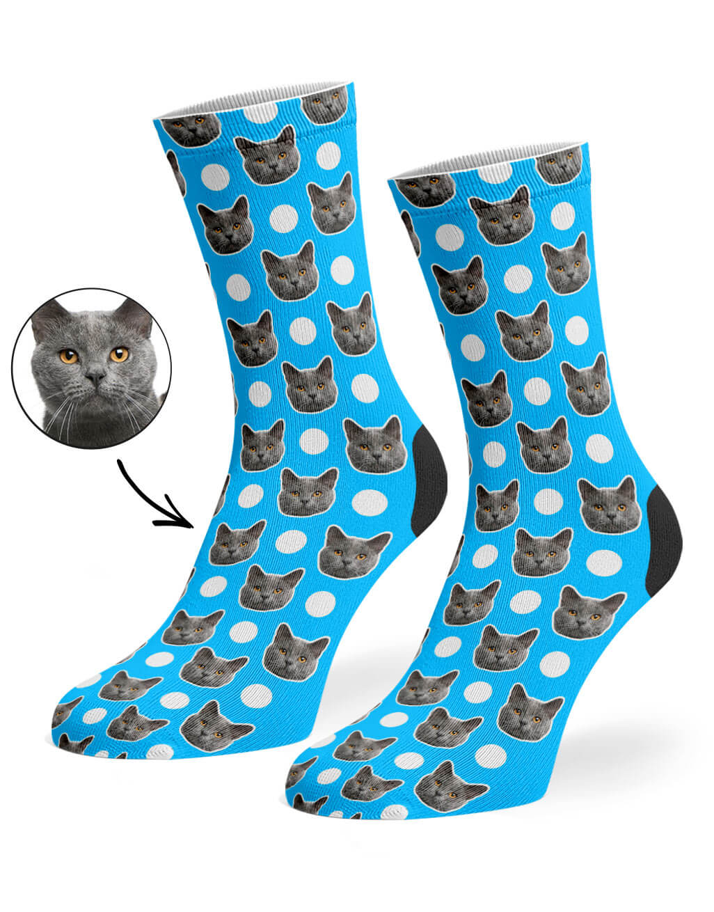 Blue Polka Cat Socks