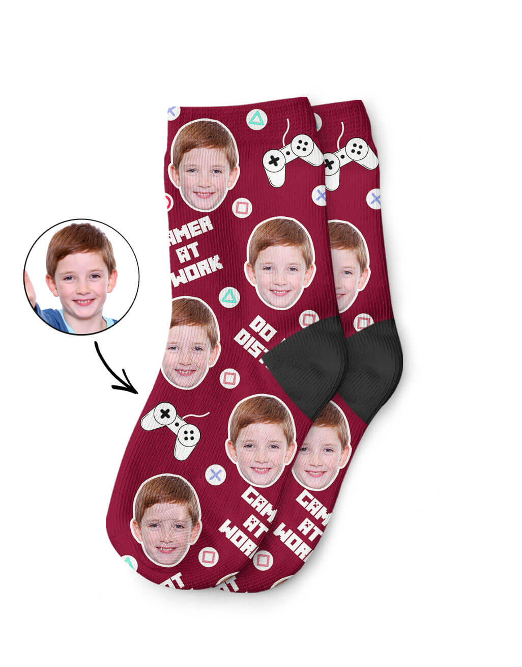 Personalised Gamer Face Kids Socks