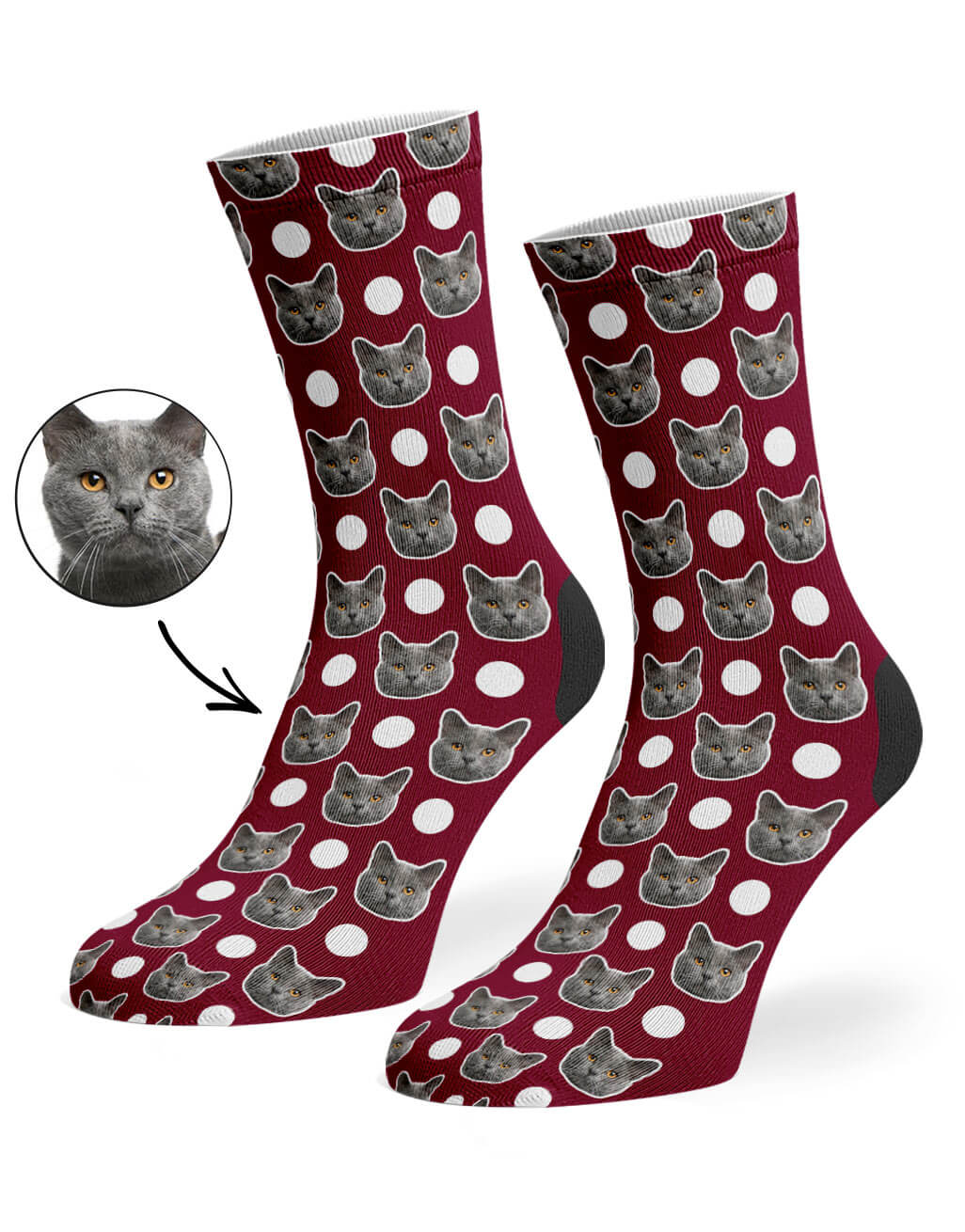 Burgundy Polka Cat Socks