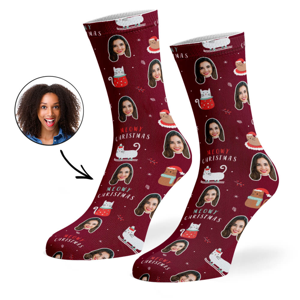 Meowy Christmas Photo Socks