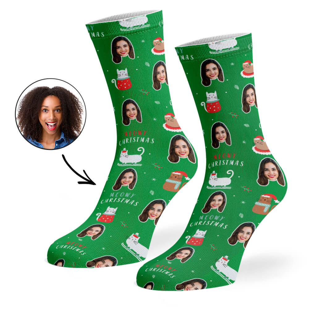 Meowy Christmas Face Socks