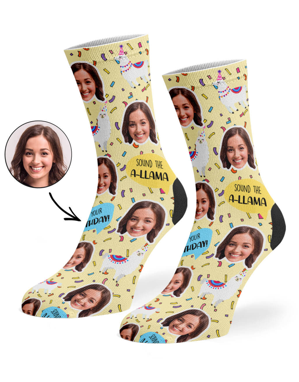 Llama Birthday Socks With Your Face On