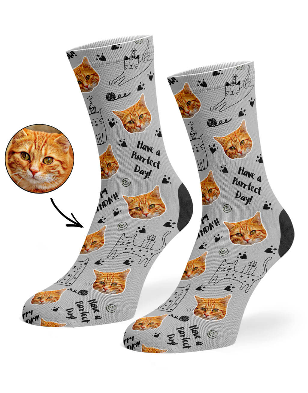 Custom Photo Birthday Cat Socks