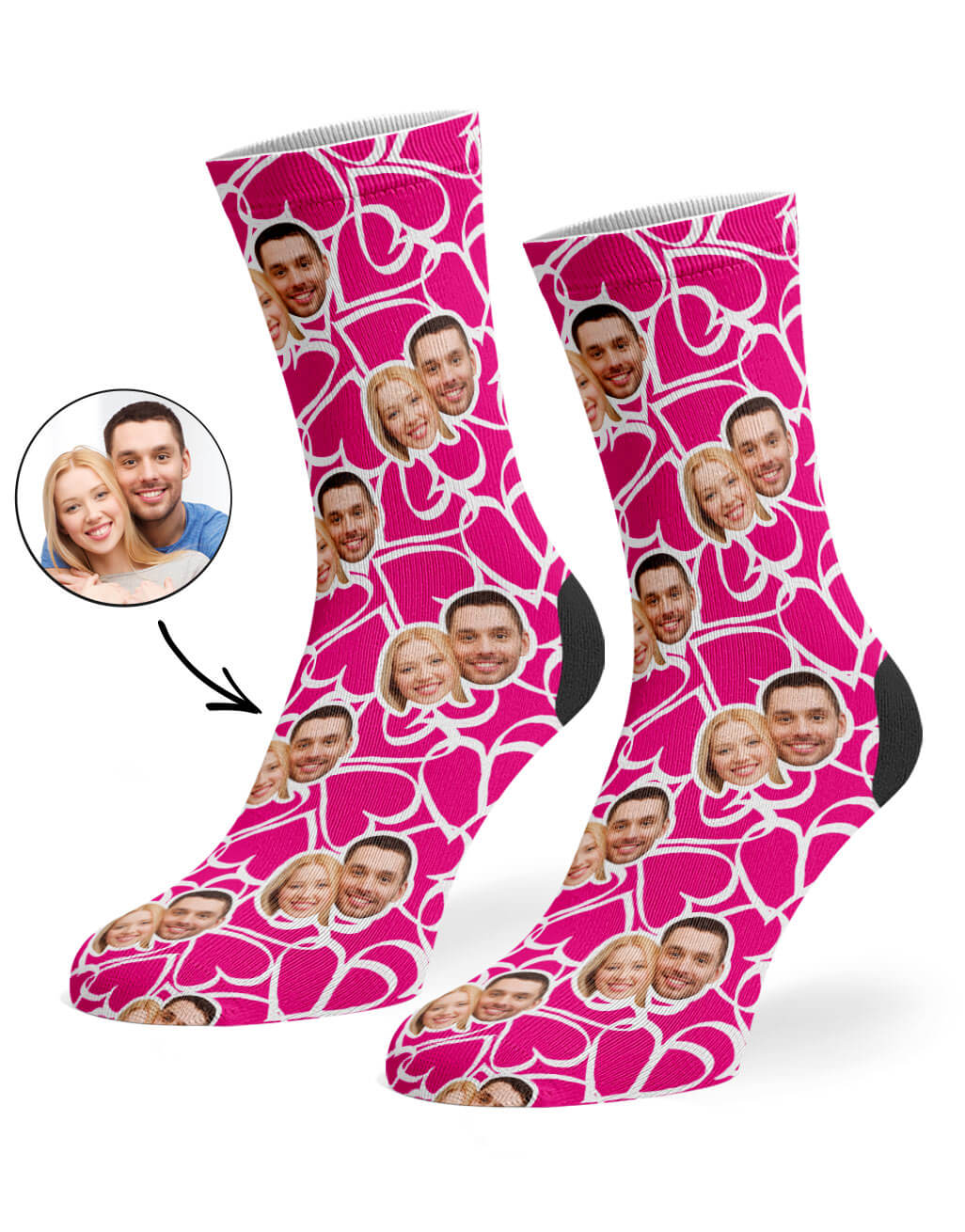 Personalised Doodle Hearts Face Socks
