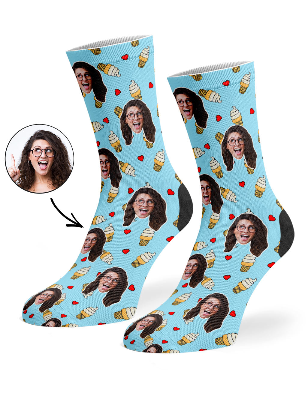 Love Ice Cream Custom Photo Socks