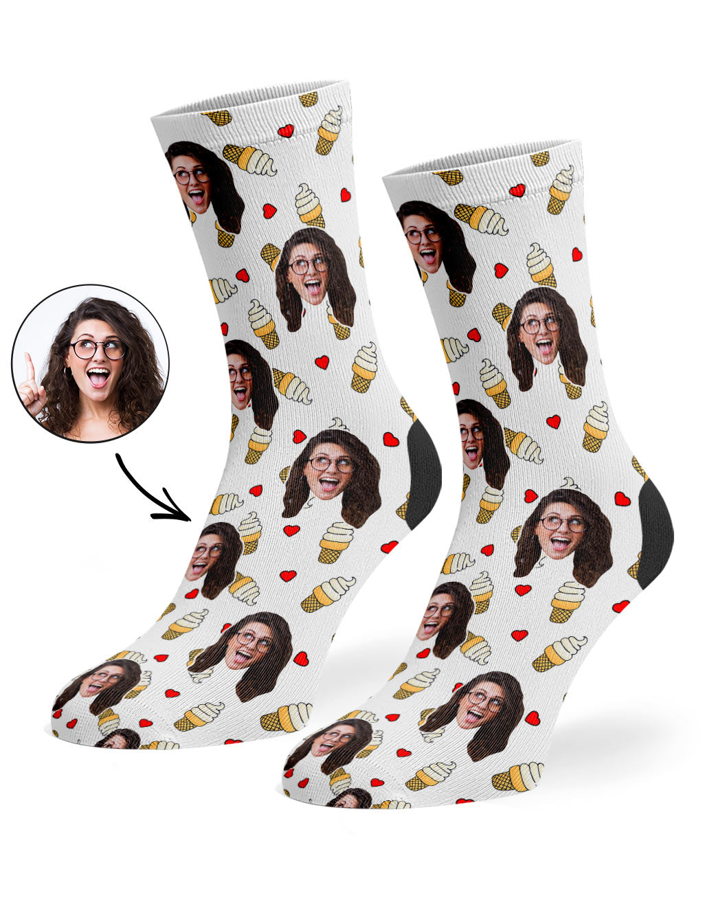 Your Photo On Love Ice Cream Socks
