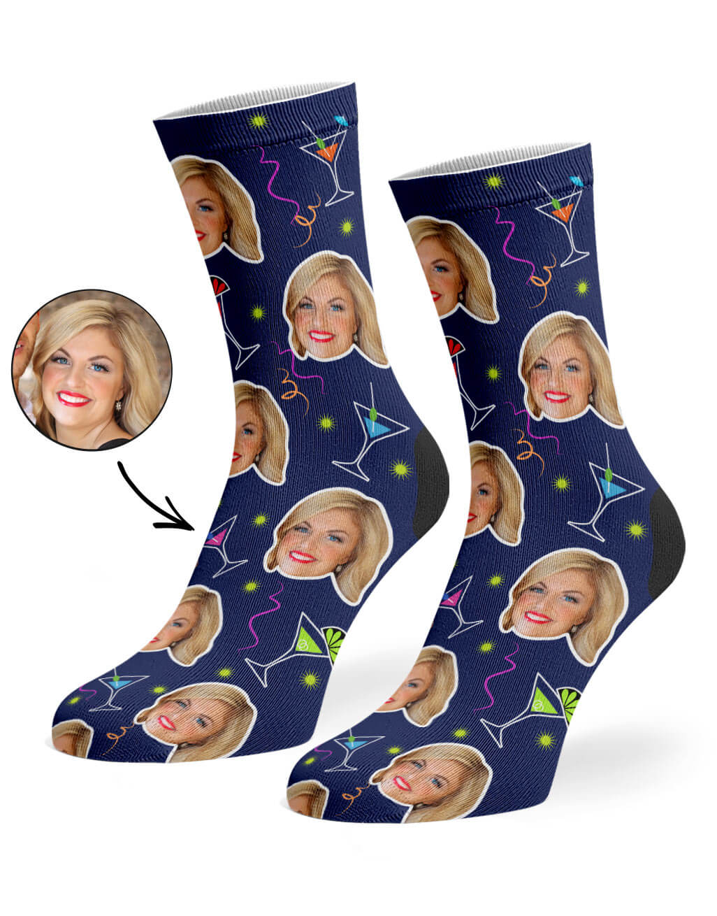 Your Photo On Martini Socks