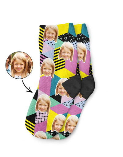Retro Geo Face Kids Socks