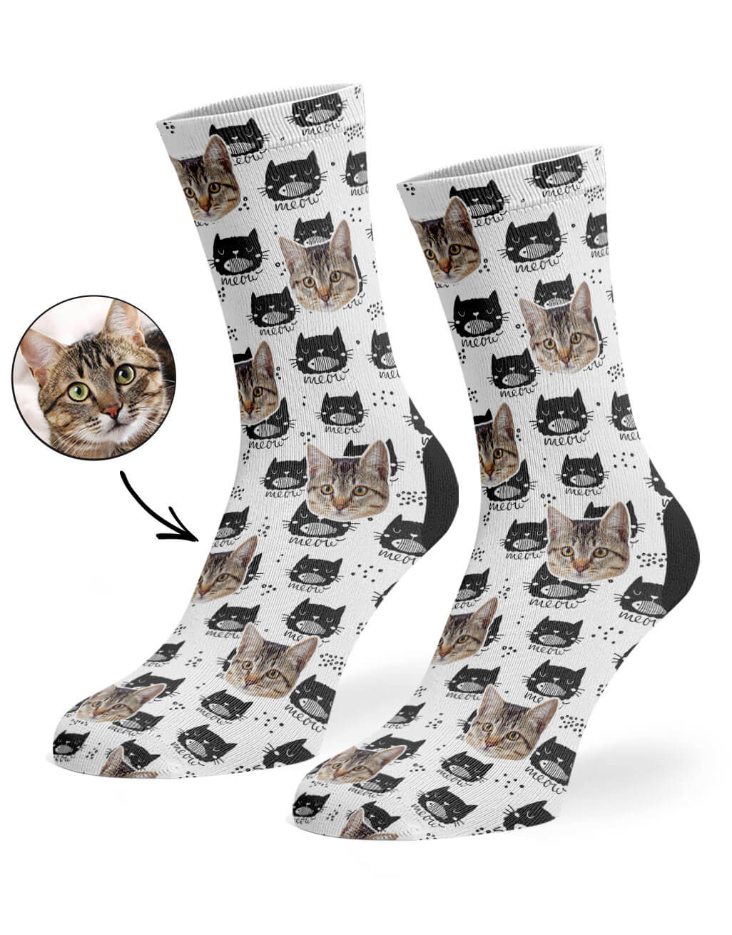 Personalised Meow Cat Pattern Socks