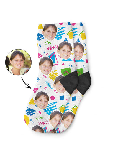 Retro Doodle Face Kids Socks