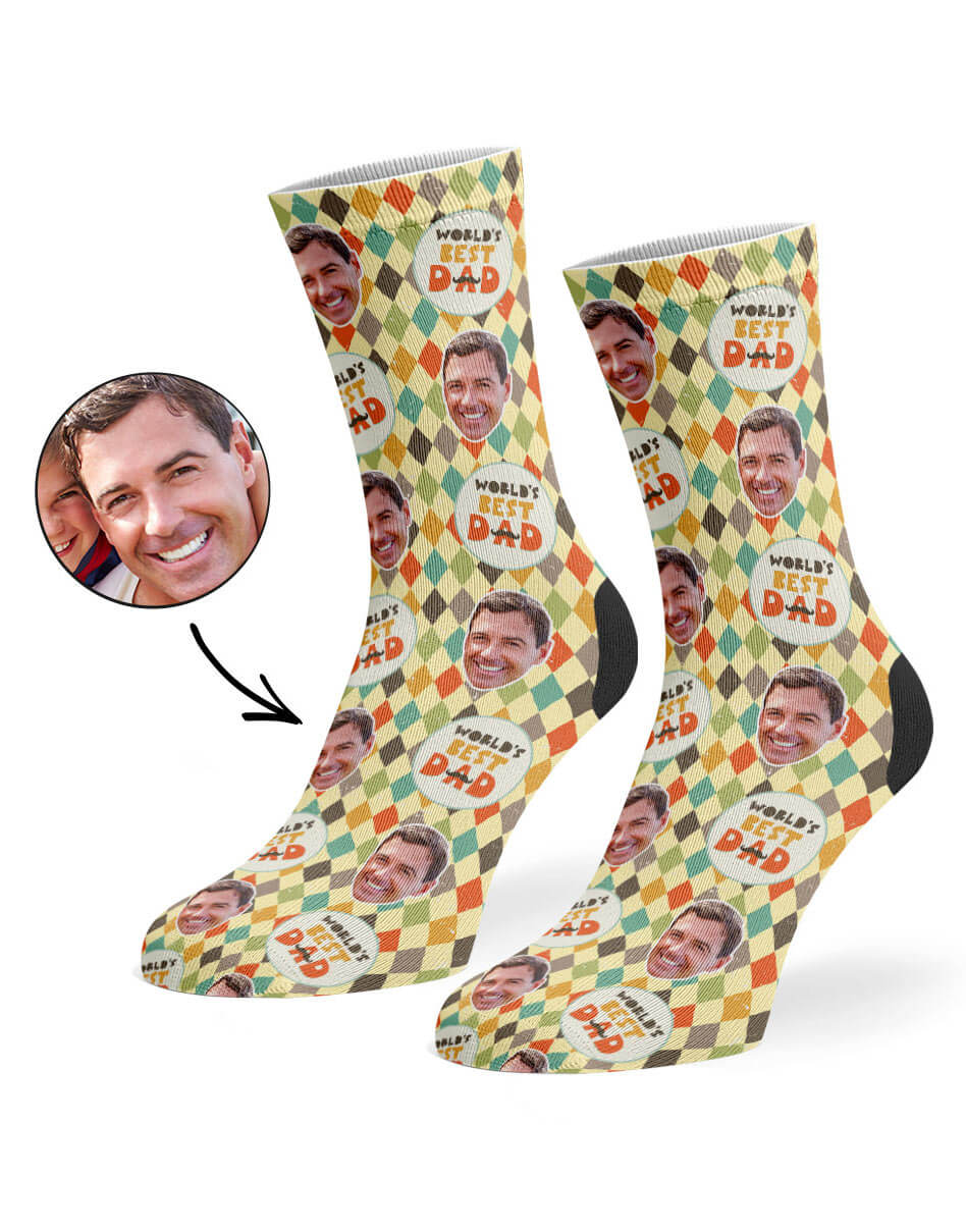 Chequered Best Dad Personalised Socks