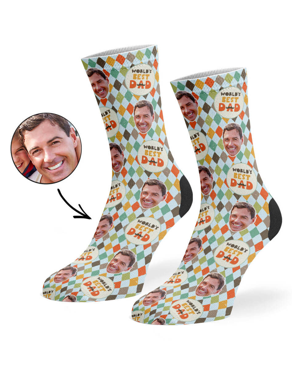 Chequered Best Dad Photo Socks