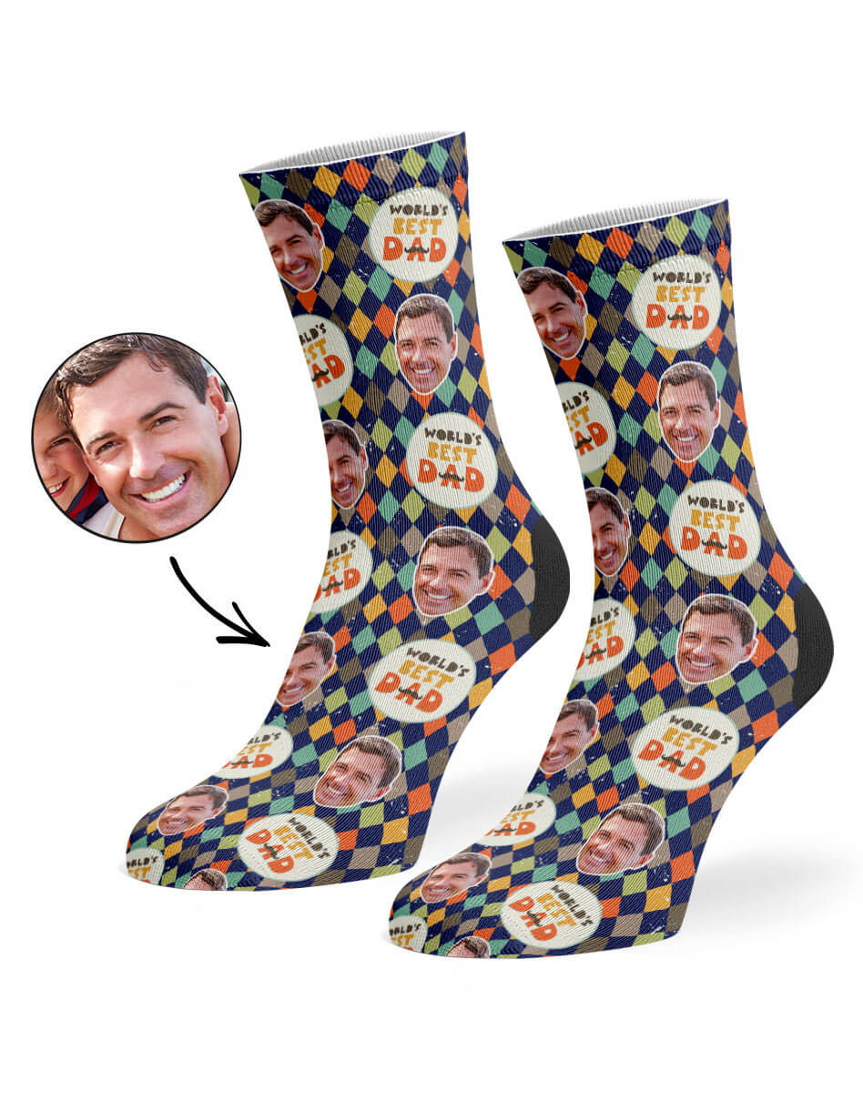 Your Face On Chequered Best Dad Socks