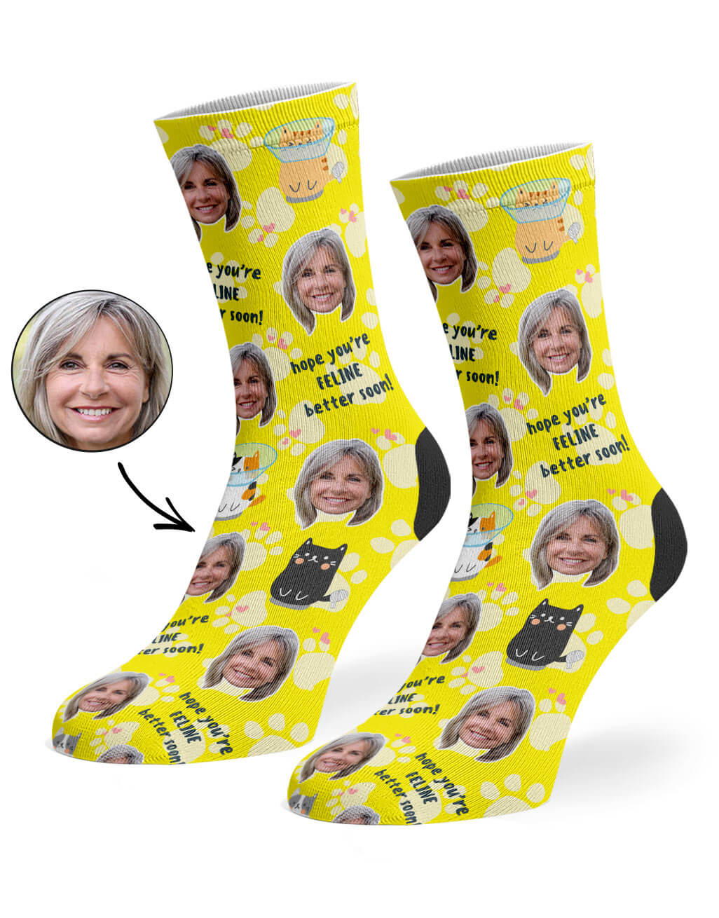 Feline Better Soon Socks With Face On Them